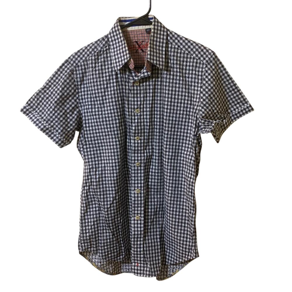 Robert Graham Plaid Paisley Button Down Shirt Short Sleeve Size Small